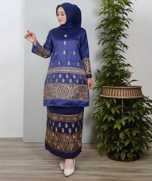 Baju Kurung embroidered in Satin, Luxury Tunic Baju Raya Various Color and Size, style Indo