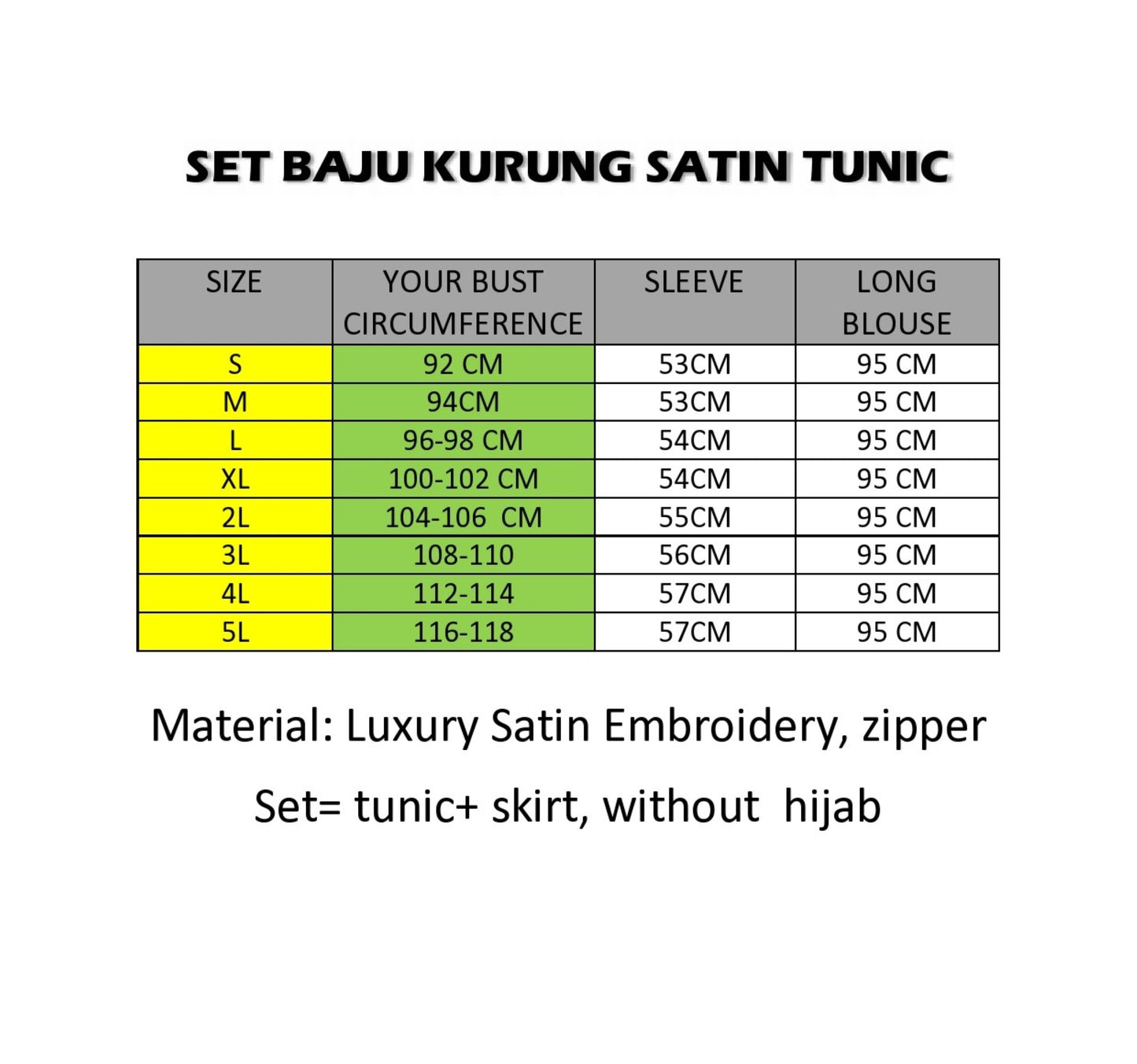 Baju Kurung, Luxury Satin Tunic Baju Kurung Raya Various Color and Size