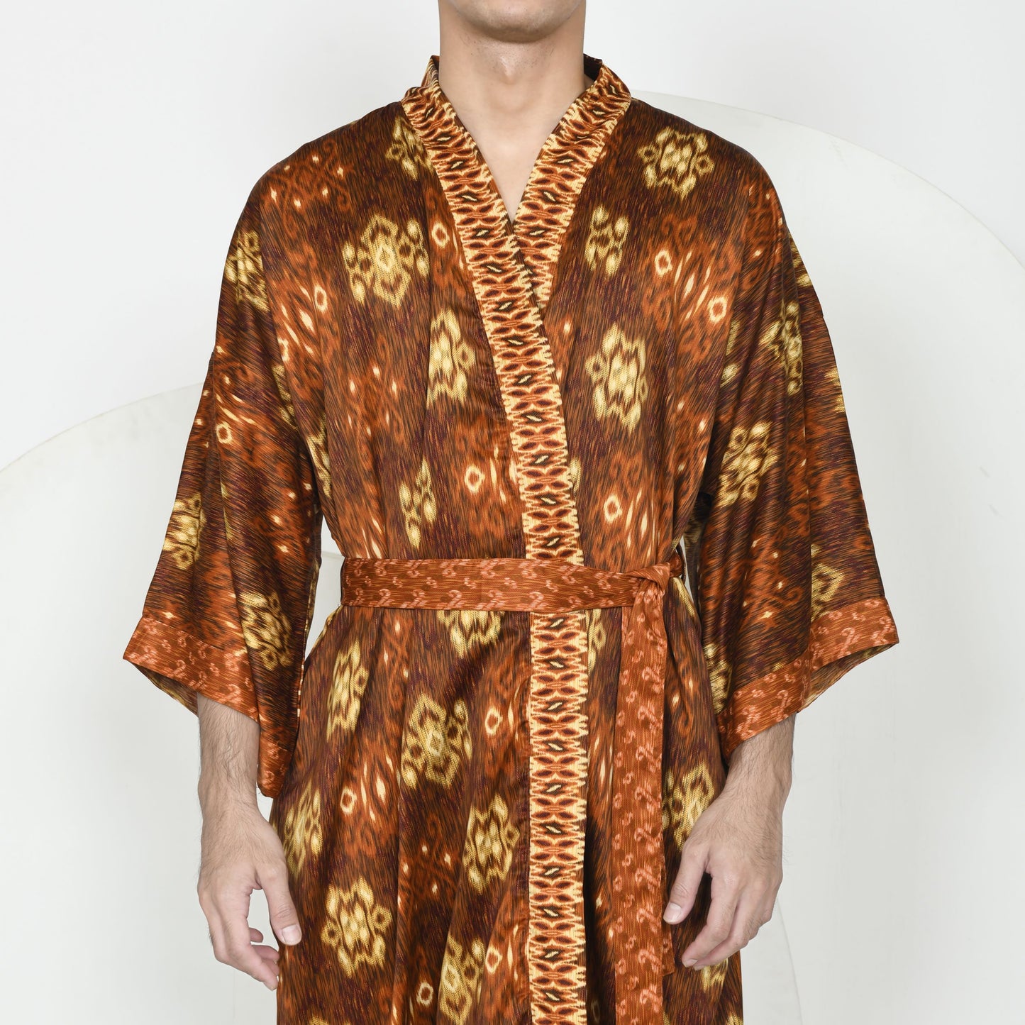 Brown Silk robe Kimono couple, unisex Silk Robe From Bali various size