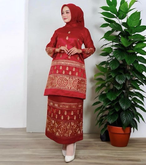 Baju Kurung embroidered in Satin, Luxury Tunic Baju Raya Various Color and Size, style Indo