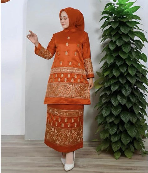 Baju Kurung embroidered in Satin, Luxury Tunic Baju Raya Various Color and Size, style Indo