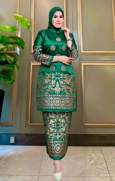 Baju Kurung in satin embroidered, Luxury Tunic Baju Raya Various Color and Size, style sumatra