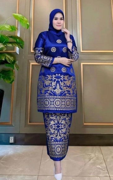 Baju Kurung in satin embroidered, Luxury Tunic Baju Raya Various Color and Size, style sumatra