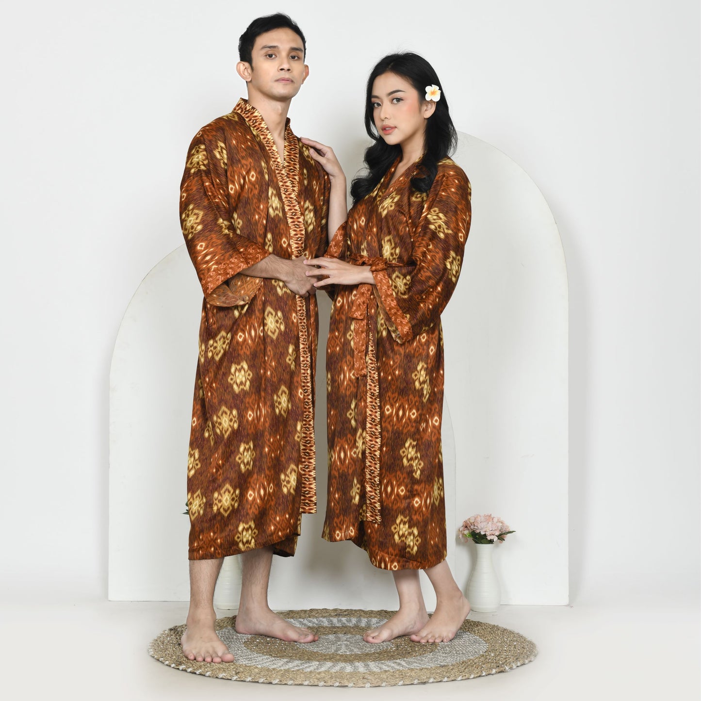 Brown Silk robe Kimono couple, unisex Silk Robe From Bali various size