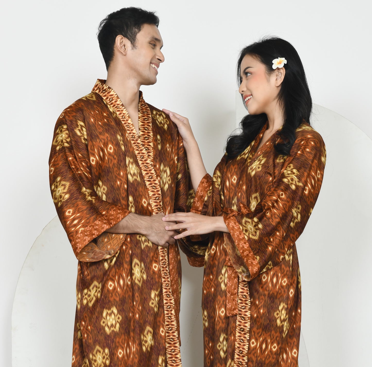 Brown Silk robe Kimono couple, unisex Silk Robe From Bali various size