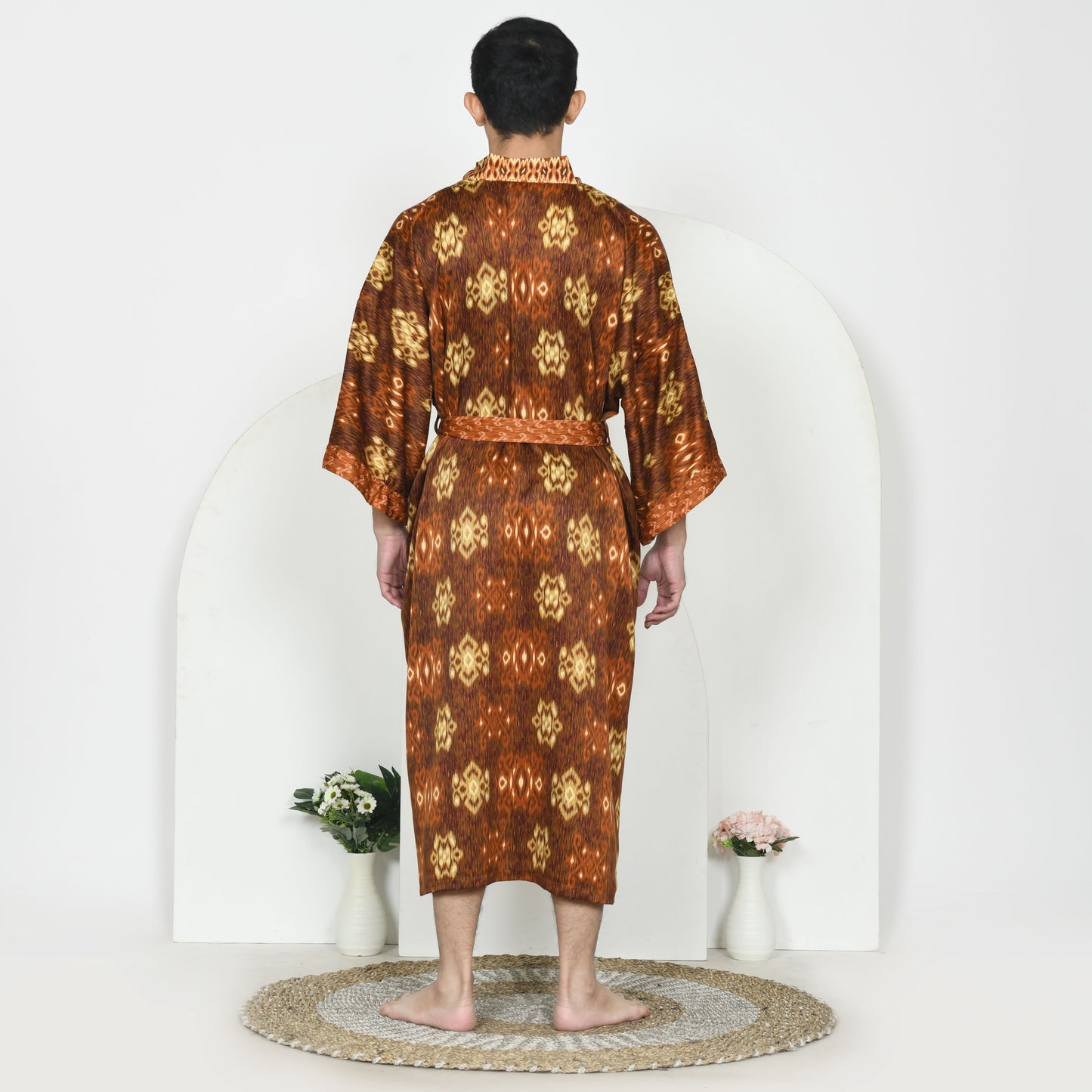 Brown Silk Robe Men, Male silk kimono handmade in  Bali