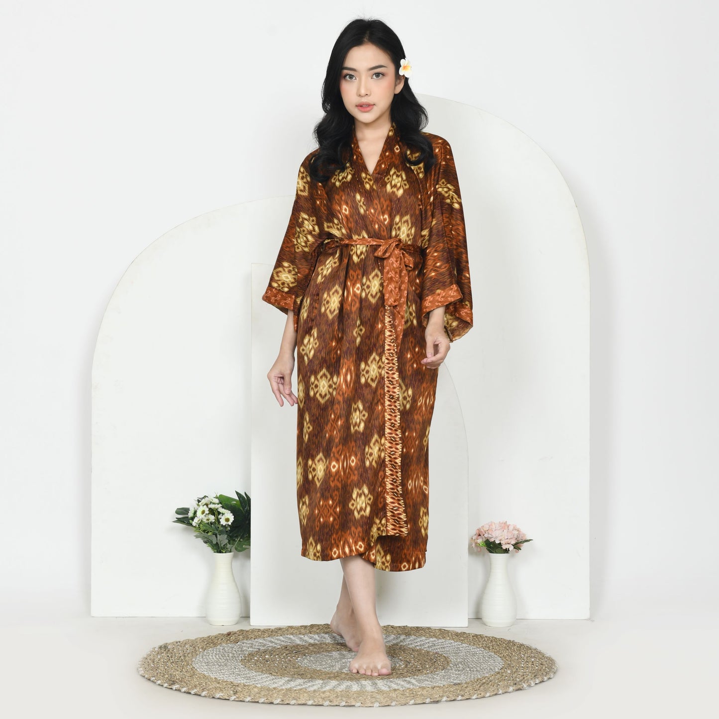 Brown Silk Robe women, Silk Kimono Luxury handmade various size